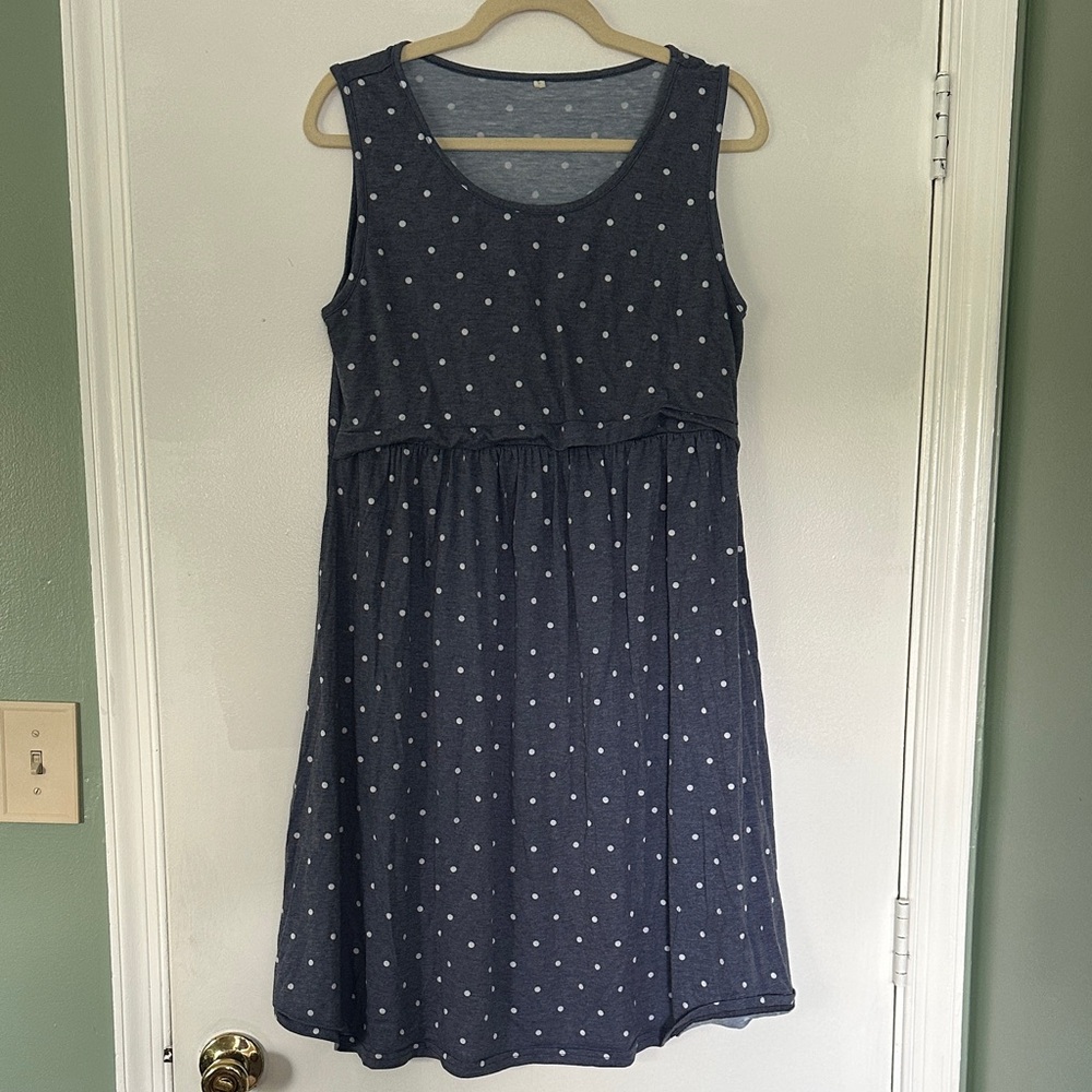 Polka Dot Sleeveless Nursing Dress - Blue